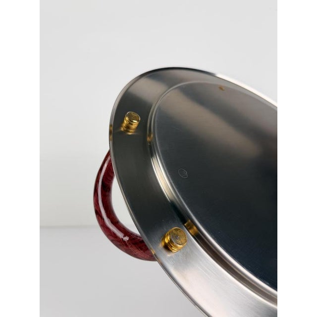 Vintage Italian Round Tray with Violet Murano Glass Handles, 1980s For Sale - Image 16 of 17