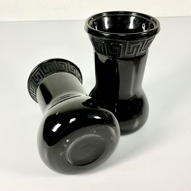 1950s Vintage Boho Chic Mediterranean Greek Key Black Amethyst Onyx Vase - A Pair. For Sale - Image 10 of 10