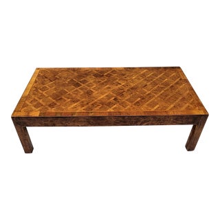Mid 20th Century Italian Burl Wood Marquetry Parson Coffee Table For Sale