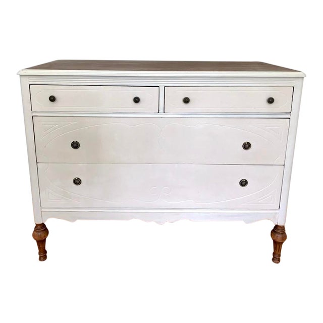 1940s American Antique White Chest of Drawers Dresser For Sale