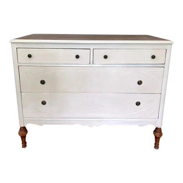 American Antique White Chest of Drawers Dresser With Legs For Sale