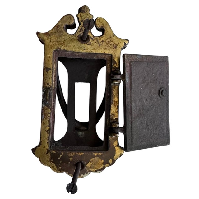 Brass Speakeasy Door Knocker With Laural Leaf Motif, Original Old Brass Patina, Circa 1920 For Sale - Image 4 of 4