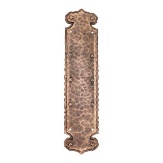 Vintage 12 In. Arts & Crafts Hammered Brass Door Push Plate For Sale