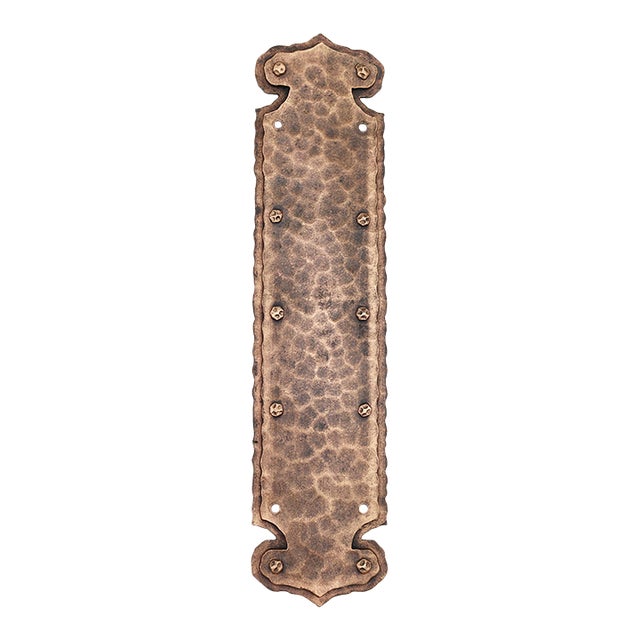 Vintage 12 In. Arts & Crafts Hammered Brass Door Push Plate For Sale