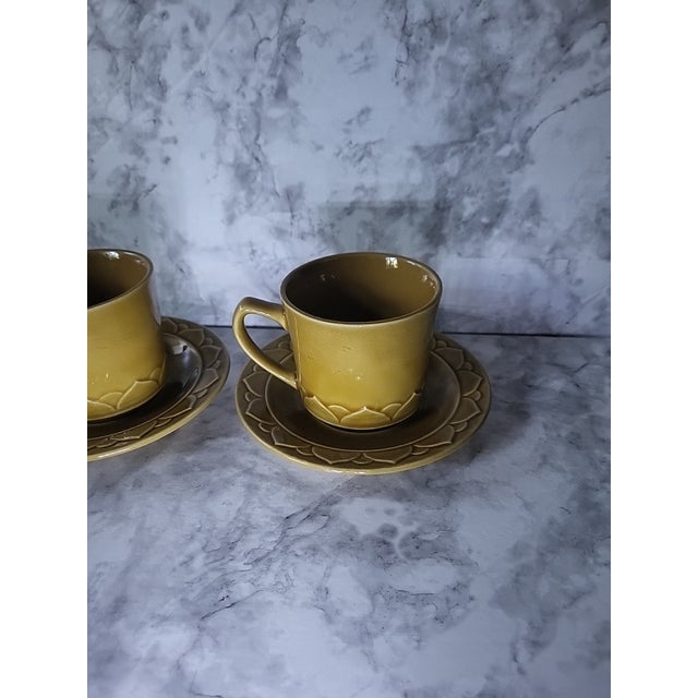 Mid-Century Modern 1980s Golden Seville Stoneware Coffee Mugs Saucers For Sale - Image 3 of 10