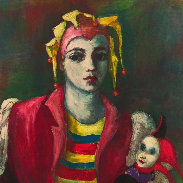 Paper 'Young Court Jester Holding a Puppet' by M. Dietrich, 1963, Commedia dellArte, Post Impressionist For Sale - Image 7 of 8