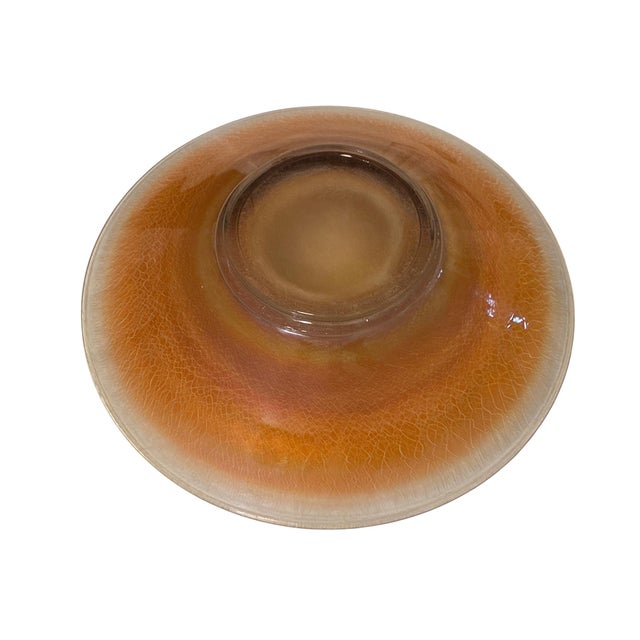 1980s Flared Centerpiece Bowl in Iridescent Orange Crackle Glass For Sale - Image 5 of 6