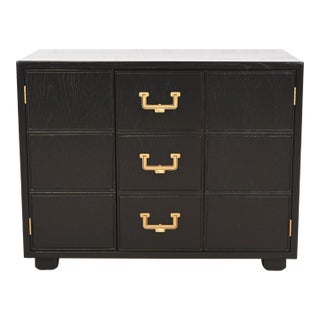 Henredon Mid-Century Hollywood Regency Black Lacquered Campaign Chest, Newly Refinished For Sale