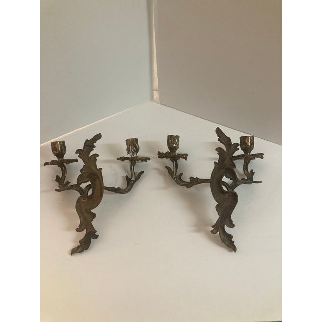 19th Century French Louis XV Bronze Detailed Candle Wall Sconces - A Pair For Sale - Image 5 of 9