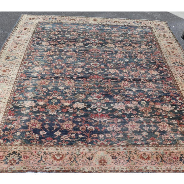 Measures: 9'0 x 11'5 Antique Persian Tabriz Rug with Allover Botanical Design in Blue 9'0 x 11'5. Keivan Woven Arts/...