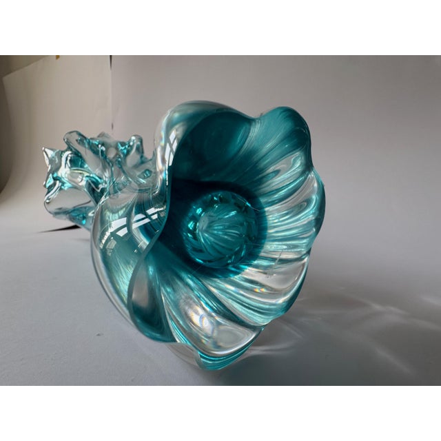 Vintage Turquoise Bohemian Art Glass Sculptural Vase from Egermann, 1980s For Sale - Image 14 of 15