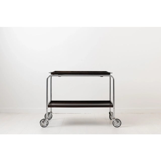 Art Deco Bar Cart with Dark Wood Trays For Sale - Image 3 of 8