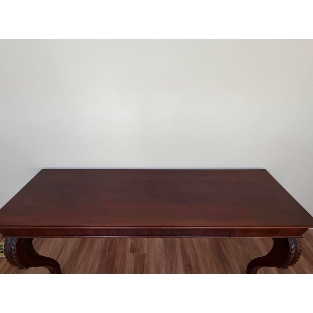 Late 20th Century Polo Ralph Lauren Mahogany Regency Console Table 72in Carved Scroll Legs For Sale - Image 15 of 15