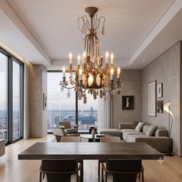 20th Century Chandelier in Bronze and and Glass Fruit Pendants For Sale - Image 4 of 18