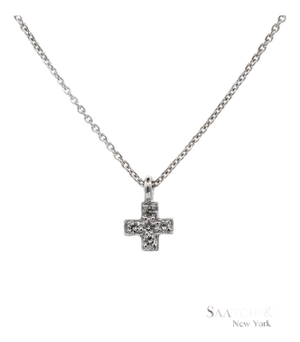 18k(750) White Gold Natural Diamond Small Cross Pendant Necklace With Chain