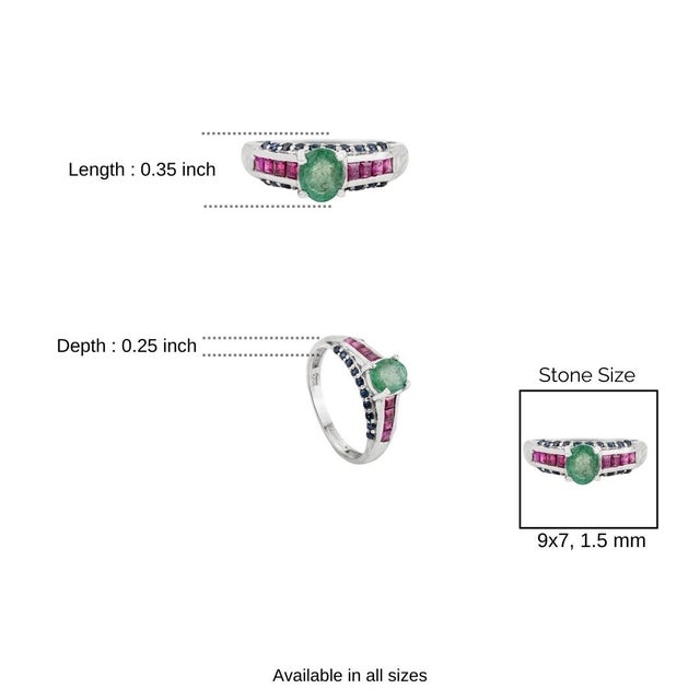 Unique Design Emerald Ruby Diamond Statement Ring Crafted in 925 Silver - Size 7.5 For Sale - Image 9 of 10