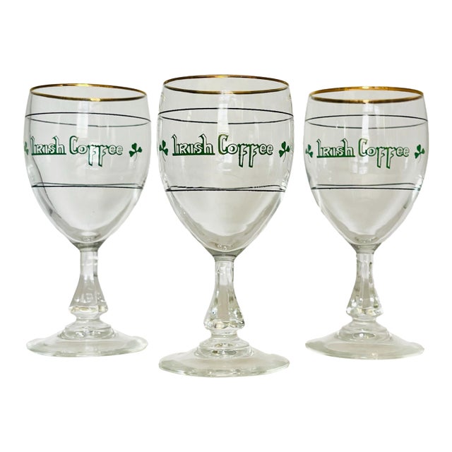 1950s Gold Trimmed Irish Coffee Goblets - Set of Three For Sale