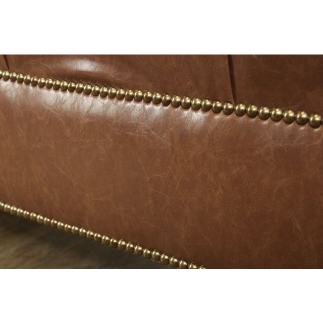 Brown Leather Tufted Long Bench For Sale - Image 12 of 13