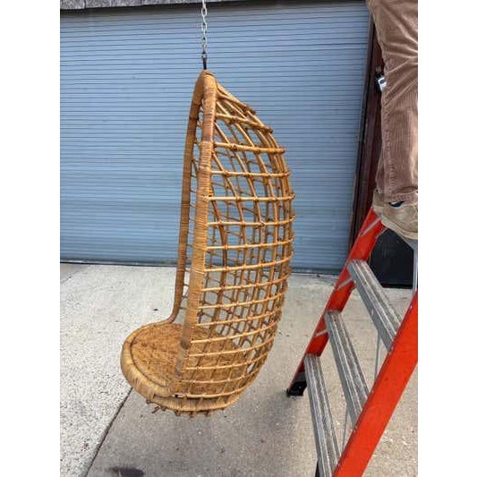 Mid-Century Modern Wicker Rattan Hanging Chair, Italian Franco Albini Style For Sale - Image 10 of 13