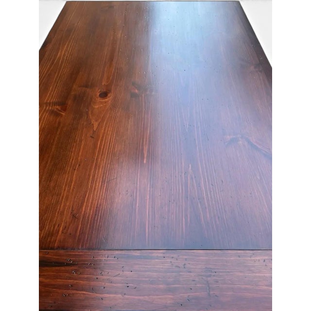 American 1974 Ethan Allen Solid Birchwood Trestle Table With 2 Extensions For Sale - Image 3 of 12
