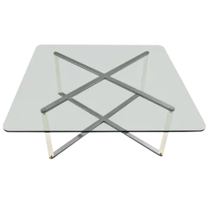 "X" Base Chrome and Lucite Glass Top Coffee Table
