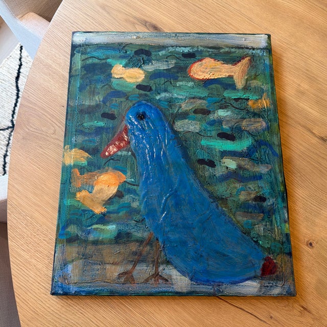 Paint Denise Regan “Bluebird on a Beach” 2005 Mixed Media Painting For Sale - Image 7 of 11