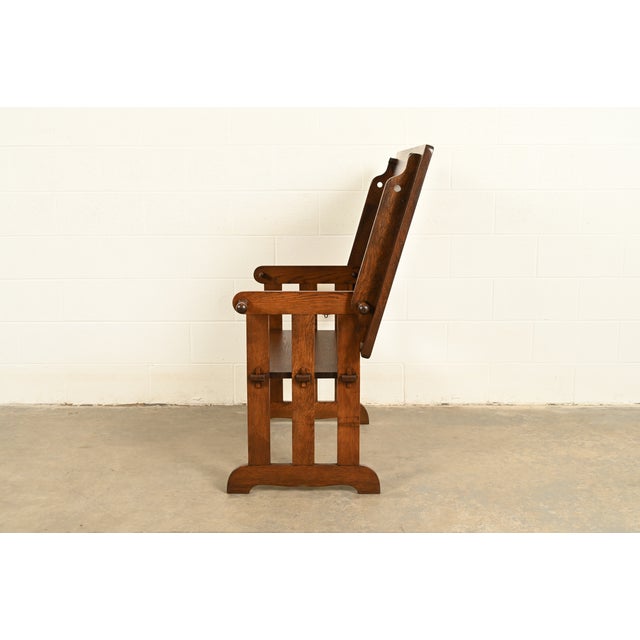 Stickley Style Antique Mission Oak Arts & Crafts Metamorphic Library Table Monk's Chair | Newly Refinished For Sale - Image 14 of 15