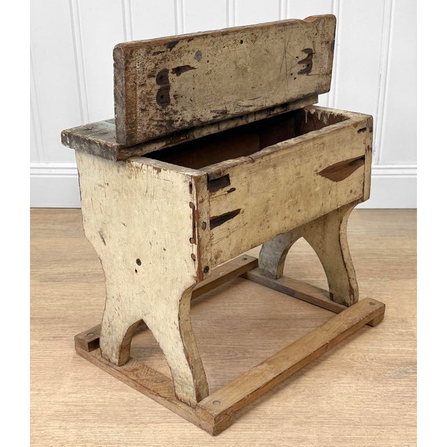 Antique Primitive Farmhouse White Painted Storage Milking Stool For Sale - Image 4 of 11