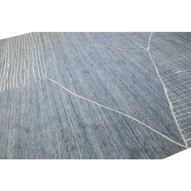 2020s 2020s Contemporary Moroccan Style Wool Rug Oversize in Blue by Apadana For Sale - Image 5 of 6