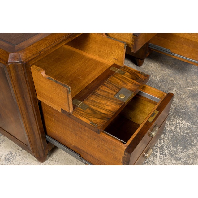 1930s French Art Deco Walnut Partner Desk With Leather Top For Sale - Image 16 of 18