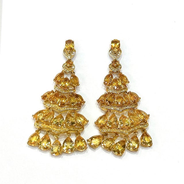 Baroque Bochic “Capri” Vintage Citrine & White Topaz Earrings Set In 18K Gold & Silver For Sale - Image 3 of 10