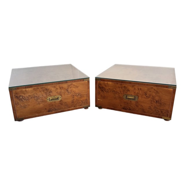 Burr Maple Campaign Drawers with Brass Motifs, 1970, Set of 2 For Sale