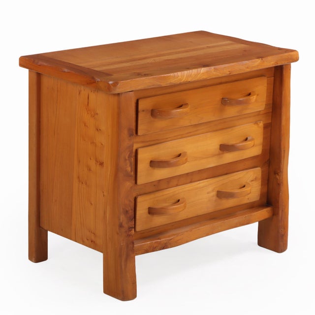 Mid-Century Modern French Elm Three Drawer Brutalist Dresser, C. 1970 For Sale - Image 3 of 4