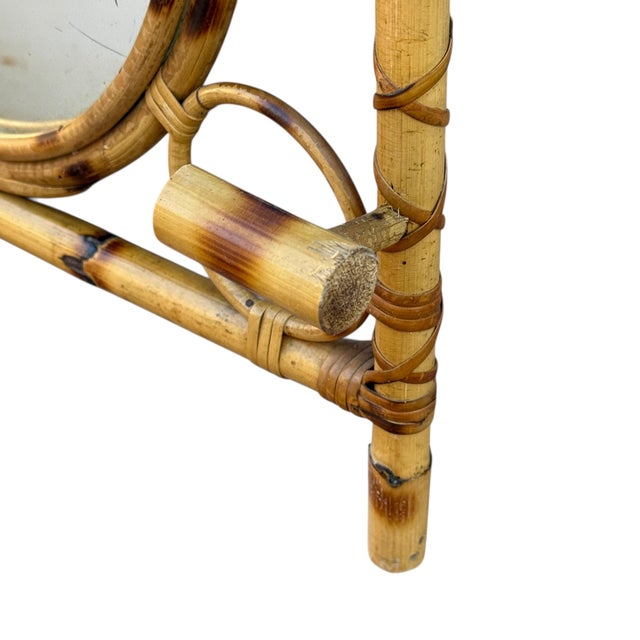 Vintage French Rotin Coat Rack Mirror, 1960s For Sale - Image 4 of 13