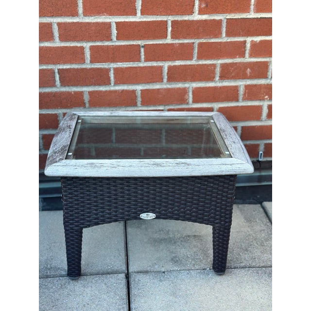 Wood Gloster Wicker & Glass Side Table For Sale - Image 7 of 12