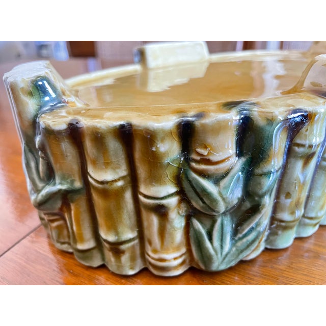 Light Yellow Mid-Century Bamboo Ceramic Planter For Sale - Image 8 of 10