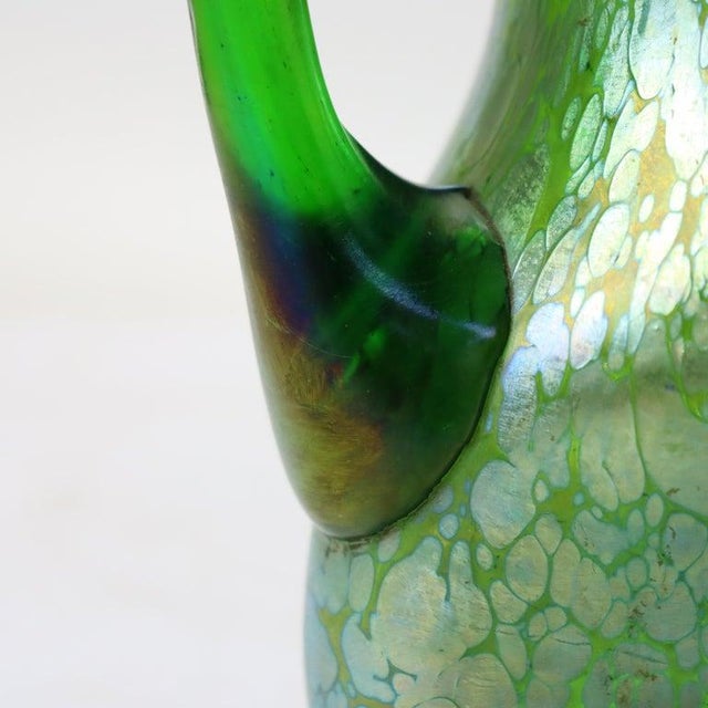 Glass Loetz Attr Creta Papillon Green Oil Spot Art Glass & Silver Pitcher C1920 For Sale - Image 7 of 7