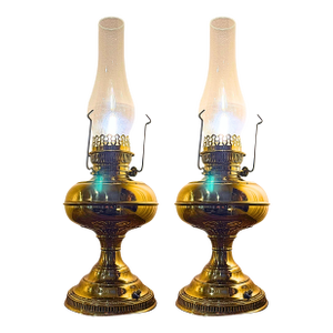 1910s Antique Pair Brass Oil Lamps**Glass Chimneys, Rayo, Electrified**OBO - a Pair