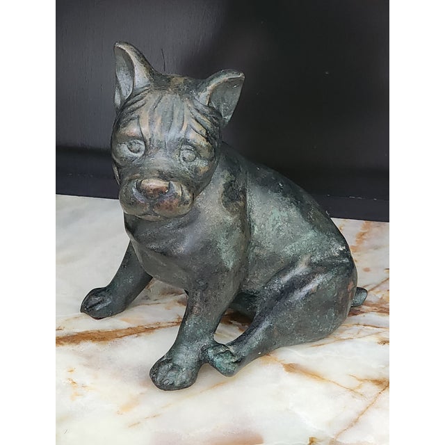 Metal 1980s Maitland-Smith Dog Sculpture Bronze Cast Metal Resting Pug Boxer Puppy Model For Sale - Image 7 of 9