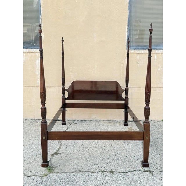 Vintage Georgian Federal Style Mahogany Four Poster Rice Carved Queen Sz Bed For Sale - Image 16 of 16