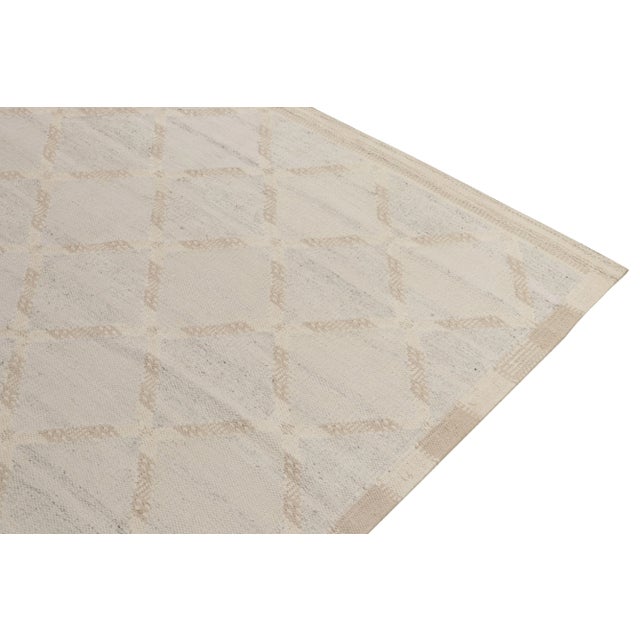 2010s Rug & Kilim’s Scandinavian Style Kilim in Blue, Beige and White Trellis Pattern For Sale - Image 5 of 8