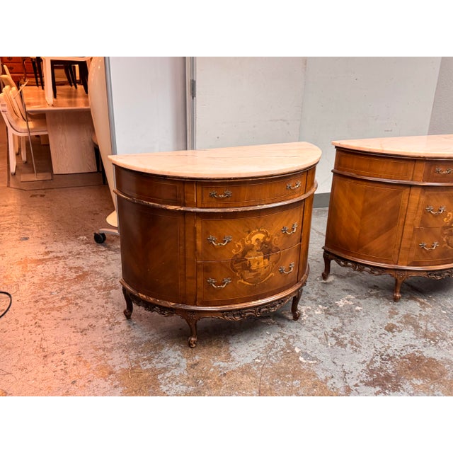 Neoclassical Semicircular Demi-Lune Commodes, Pair, 19th Century For Sale - Image 9 of 12