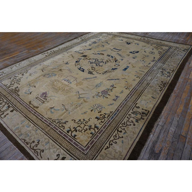 A White-Cream Background Color in Artistic Details of Chinese Motif Antique Peking Rug For Sale - Image 4 of 12