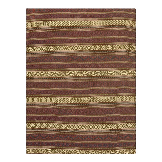 1950s Mid-Century Anatolian Rustic Geometric Flat-Weave Turkish Kilim Rug 5x7 For Sale