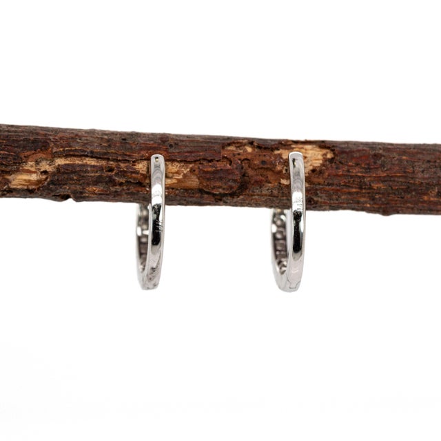 Metal 14k Solid Gold Natural Earth Mined Diamond Hoops | Latch Back Closure For Sale - Image 7 of 7