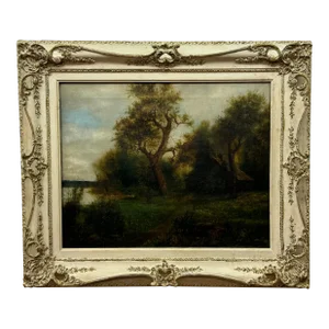 F. Stoltenberg Wooded Landscape With Trail to Cottage