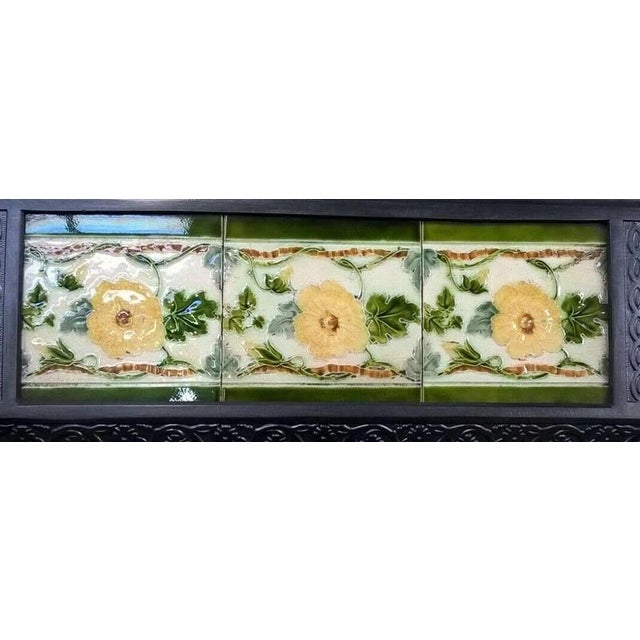 Antique Cast Iron Fireplace Insert with Original Decorative Tiles For Sale - Image 9 of 10