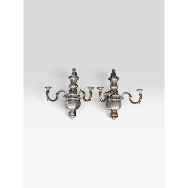 Metal Pair of Oversized Hollywood Regency Polished Aluminum Two-Arm Urn Wall Sconces For Sale - Image 7 of 7