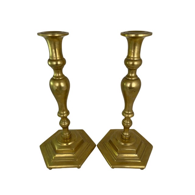 French Antique Brass Candlesticks - a Pair For Sale - Image 3 of 6