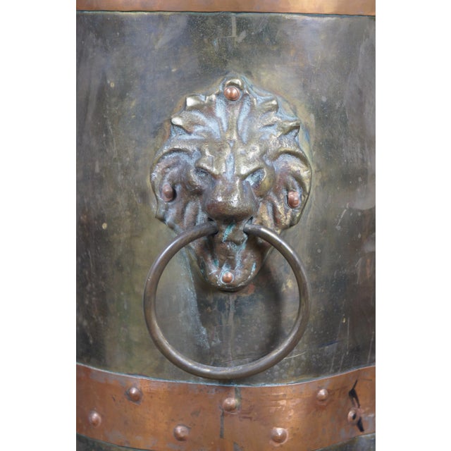 Metal Early 20th Century Arts & Crafts Brass Copper Lion Head Claw Foot Umbrella Cane Stand For Sale - Image 7 of 12